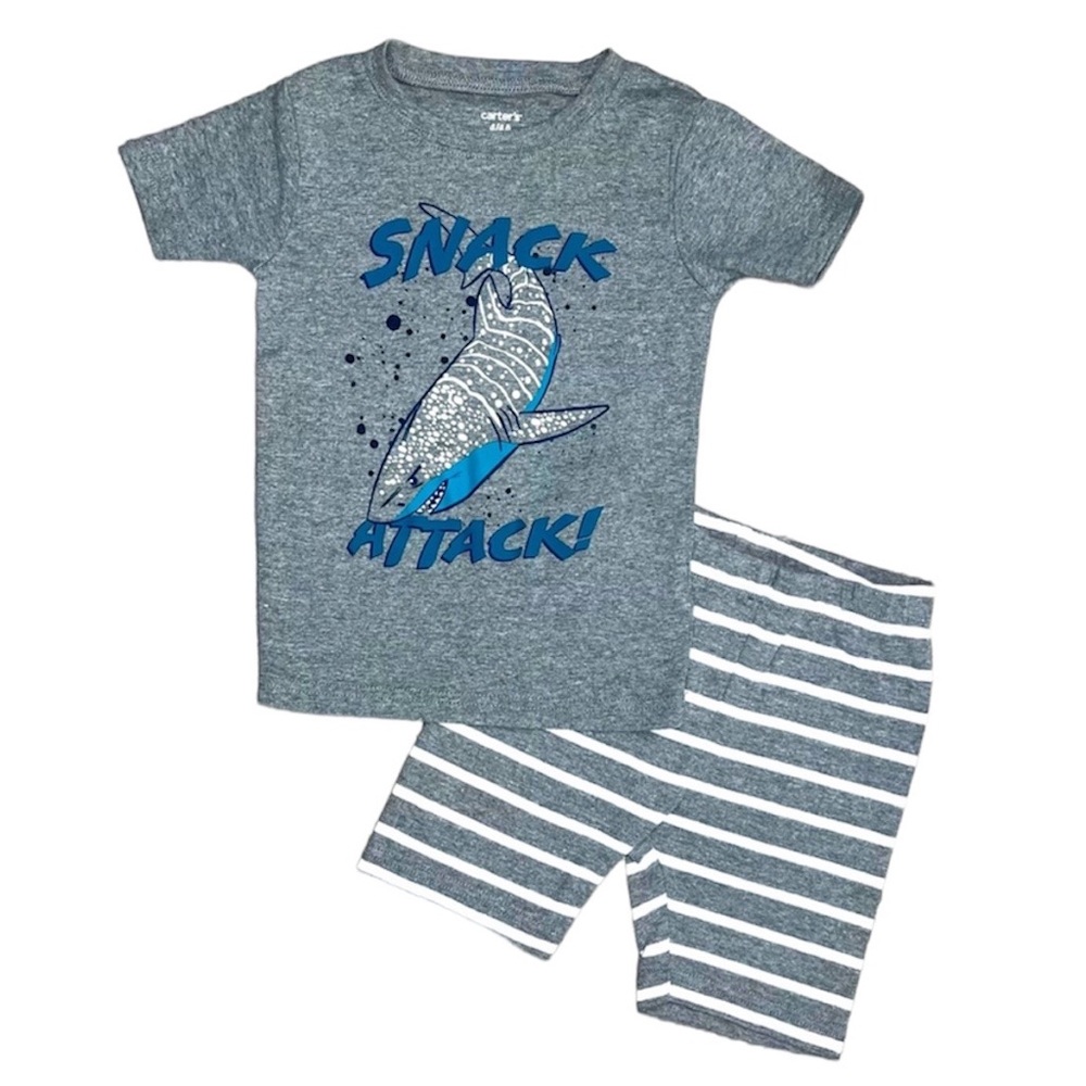 Carter’s Shark Short Sleeve Shorts Pajama Set 4 Gray White Stripe